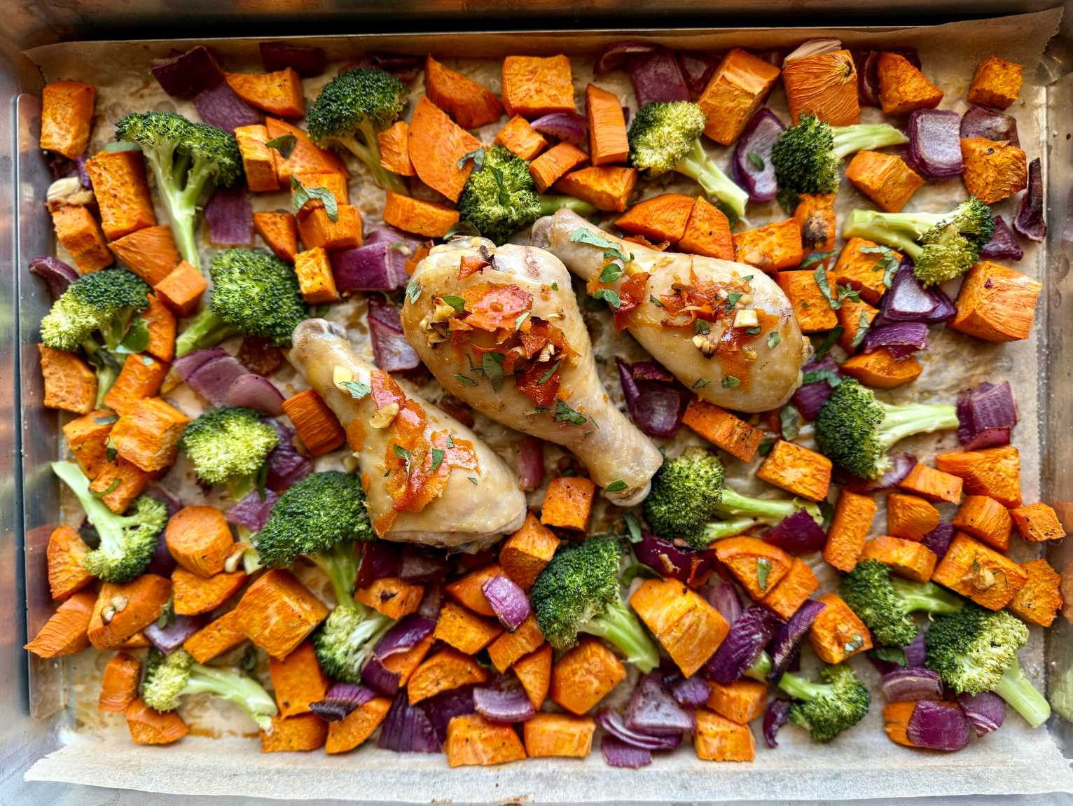 Orange-Kissed Chicken Drumsticks & Sweet Potatoes
