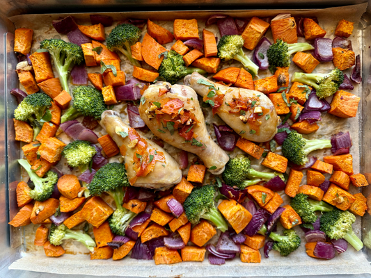 Orange-Kissed Chicken Drumsticks & Sweet Potatoes