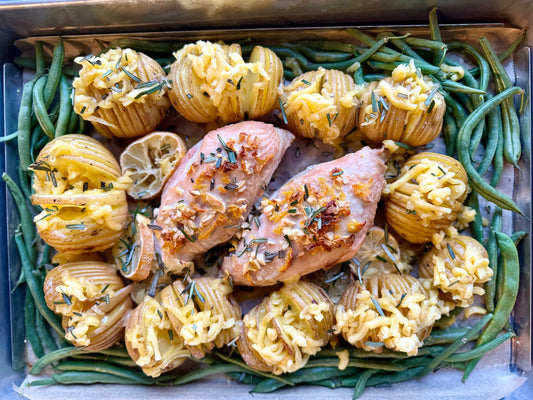 Lemon Garlic Chicken with Hasselback Potatoes