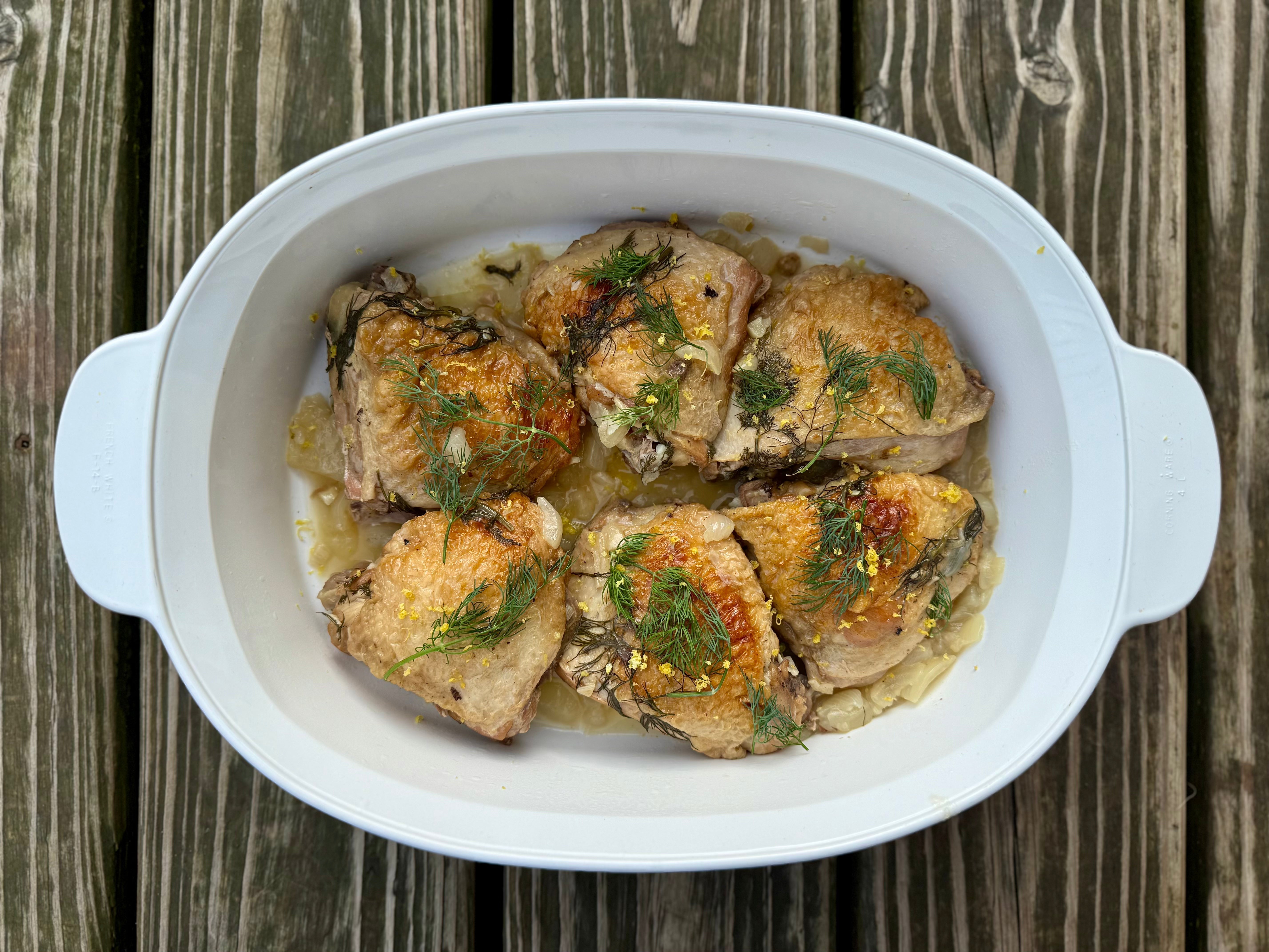 Dutch Oven Braised Chicken Thighs (Bone-In, Skin-On)