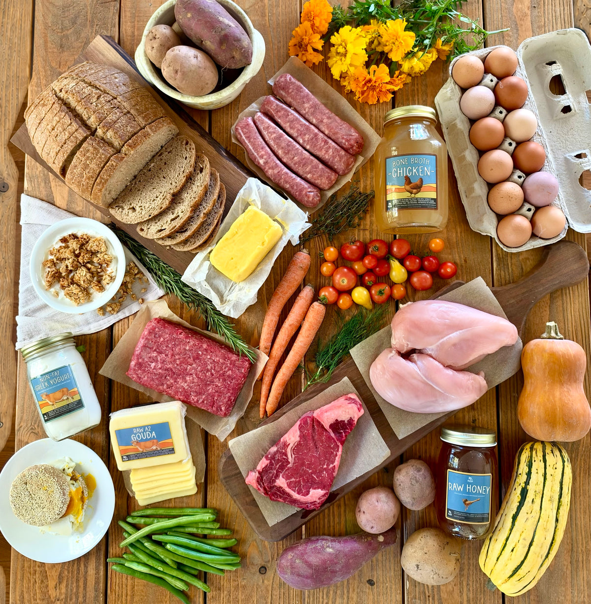 A selection of Nourish Food Club farm-fresh foods